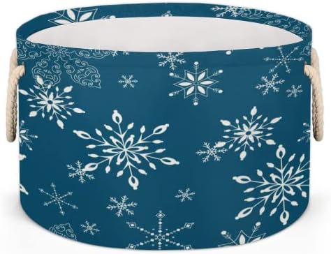 פתית שלג לחג המולד כחול כהה סלים עגולים גדולים לאחסון סלי כביסה עם ידיות סל אחסון שמיכה למדפי