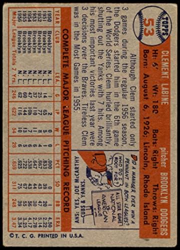 1957 Topps 53 Clem Labine Brooklyn Dodgers Dodgers