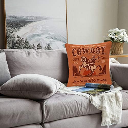 Yggqf לזרוק כיסוי כרית רודיאו מערבי עם קאובוי יושב על כרית דקורטיבית של סוס סוס אמריקאי רטרו סגנון כרית מרובע