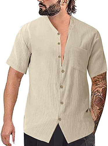 חולצות קיץ מזדמנים של יאנגקו לגברים לחצץ פשתן לגברים חולצת חוף שרוול קצר עם כיס לגברים