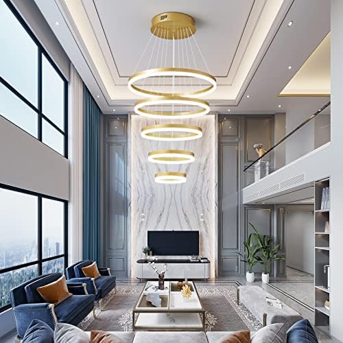 ZhllMQ מודרני נברשת LED תאורה 5 טבעות נברשת זהב תליון תקרה עכשווי תליון גוף תאורה למבואת מדרגות סלון תקרה