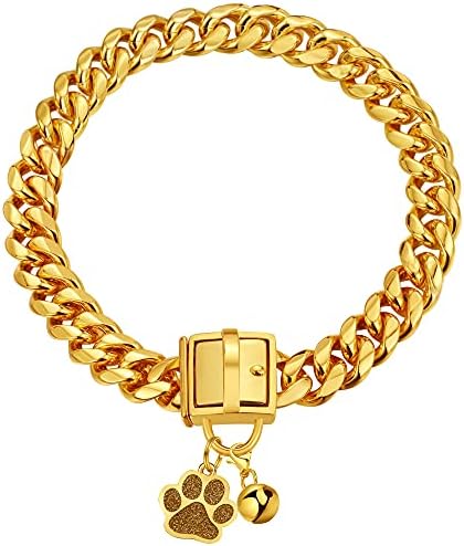 צווארון שרשרת כלבים של לוקלייף צווארון שרשרת זהב צווארון כלבים 14 ממ צווארון כלב קישור קובני עם אבזם