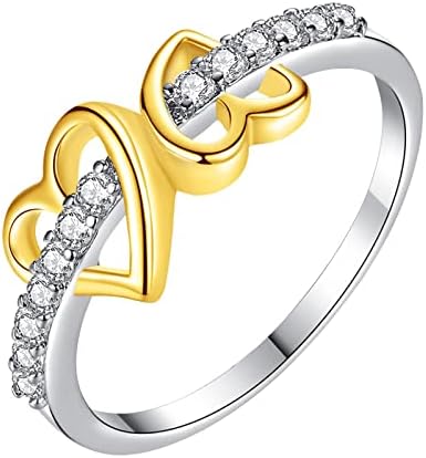 פתוח כפול לב זירקוניה לב בצורת טבעת מצופה טבעת לנשים אור כוכבים טבעת