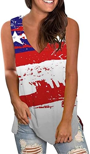 4 ביולי חולצות לנשים דגל אמריקאי קיץ ללא שרוולים גופיית צוואר כוכבים פסים עניבה צבע חולצה מקרית טי חולצות