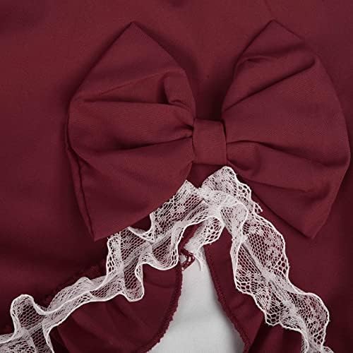 לוליטה גותית שמלות לנשים, צבע בלוק חמוד לולי שמלת מוק צוואר גבוהה מותן לפרוע ארוך שרוול שמלה עם קשתות