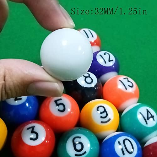 כדורי בריכה מיני של יינורן 32 ממ כדורי ביליארד מיני 12.25 אינץ '16 כדורים סט כדורי שרף בסגנון אמריקאי