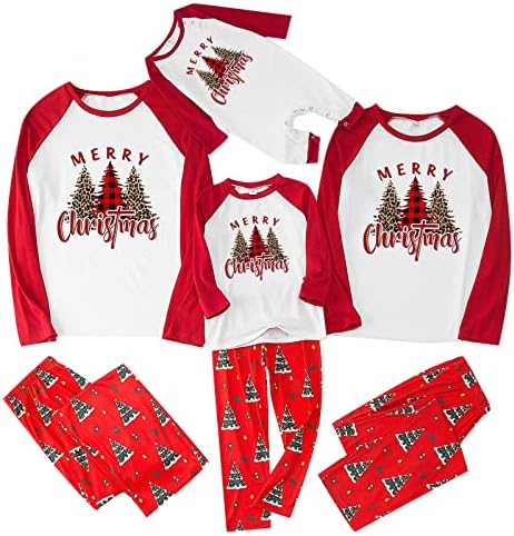תואם סטים של משפחת חג המולד PJS, חג המולד של שרוול ארוך איילים איילים מגרש מכנסי חג המולד קל משקל