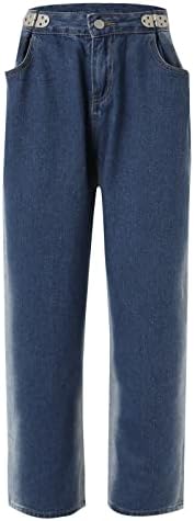 מכנסיים של Miashui Jean לנשים פעמון תחתון מותניים גבוהות של נשים משוחררות מכנסי ג'ינס לרגל