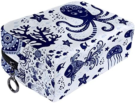 תיק קוסמטי של TbouoBt לנשים, תיקי איפור מרווחים לטיולי טאלטיקה מתנת נסיעות, צב צב של חיה כחולה בצבע כחול צב