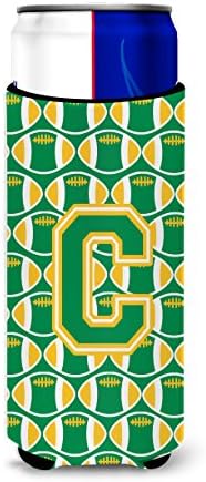 אוצרות קרוליין CJ1069-CMUK מכתב C כדורגל ירוק וירוק זהב אולטרה חיבוק לפחיות דקות, יכול שרוול קריר