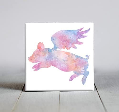 עף חזיר ורוד מופשט בצבעי מים אמנות דקורטיבי אריח