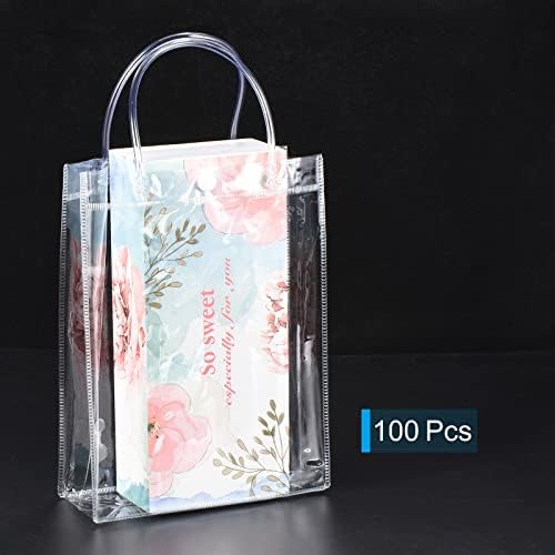 פטיקיל 100 חבילה שקיות מתנה ברורות PVC, 9 x 6.7 x 2.8 מיני לשימוש חוזר