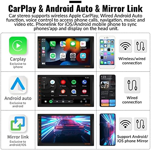 UnitOpsci אנדרואיד רכב סטריאו כפול DIN Apple Carplay Android Auto, רדיו רכב Bluetooth 7 אינץ