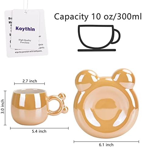 ספל קפה קרמיקה של Koythin, כוס חמוד יצירתי עם צלוחית דוב, כוס קפה חידוש עם אחיזה נוחה למשרד ולבית, 10 גרם/300