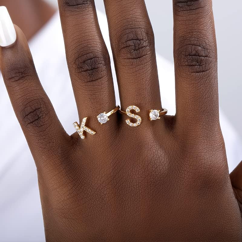 3 חנות 26 מכתב טבעת לנשים זוג אירוסין חתונה תכשיטי קסם טבעת מתכוונן זירקון טבעת-זהב צבע-לשינוי גודל-37226