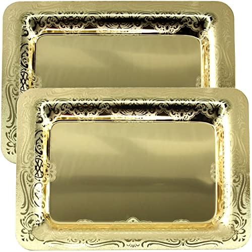 MARO MEGASTORE 13.1 אינץ 'x 9.1 אינץ' ברזל מלבני זהב מראה מצופה מגש מגש קצה פרחוני מסיבה דקורטיבית יום הולדת