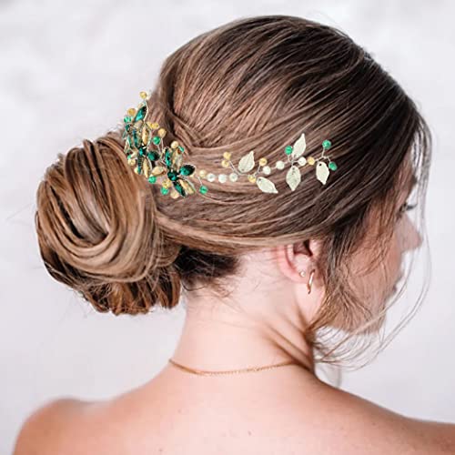 פלסר ירוק קריסטל חתונה בגימור כסף פרחי הכלה שיער גפן עלה כלה שיער אביזרי עבור נשים