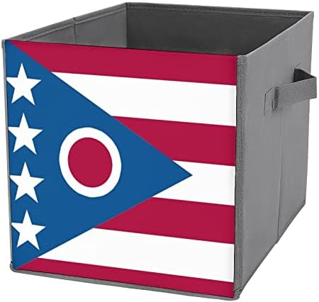 דגל מדינת אוהיו קוביות אחסון בדים מתקפלות קופסאות קופסאות אחסון 11 אינץ 'פחי אחסון מתקפלים עם ידיות