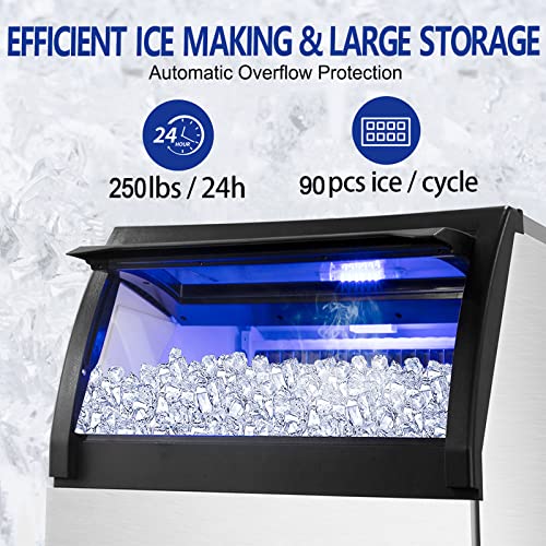 יצרנית קרח מסחרית 250 £/24 שעות תחת מכונת קרח דלפק עם קיבולת אחסון של 77 קילוגרמים, קוביות קרח של 90 יחידות תוך