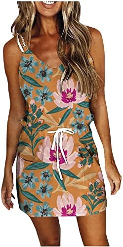נשים של 2023 קיץ ארוך שמלה מזדמן הדפסת ספגטי רצועת צווארון שרוולים רופף מקסי הוואי חוף שמלות