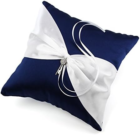 חדש מתנות בלעדי חיל הים כחול סאטן קסמי חתונה טבעת כרית נושא 7.8