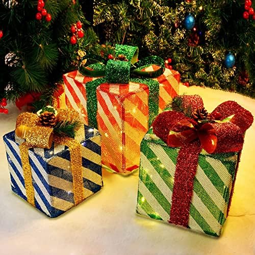 קישוטים לחג המולד קופסאות מתנה מוארות, קופסת מתנה מדליקה לקניית עץ עץ עץ חוץ עיצוב חג מפלגת חג