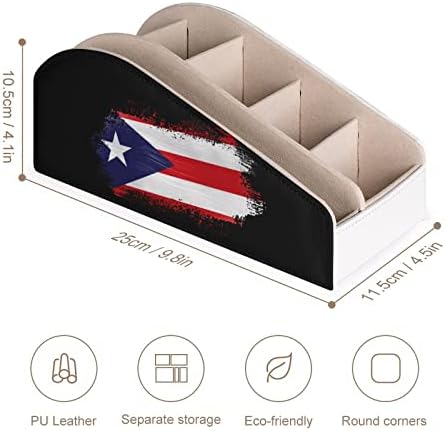 דגל פוארטו ריקו מחזיק בשלט רחוק קופסת מארגן עור PU עם 6 תאים קופסת אחסון לחדר שינה בסלון