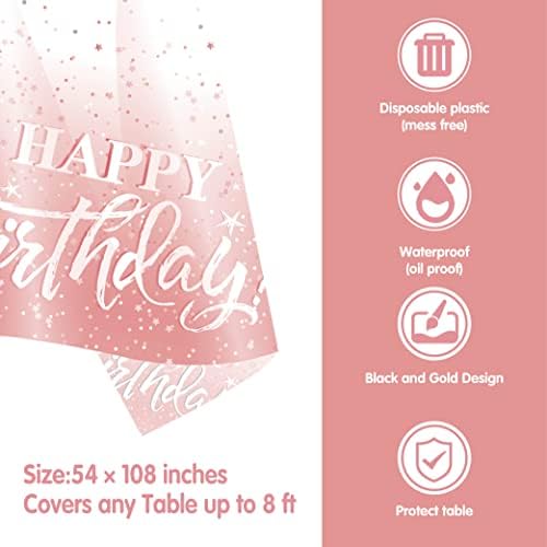 קישוטי יום הולדת 60 לנשים-אספקת יום הולדת זהב ורוד צלחות ומפיות, כוסות, קשיות, מפה, כלי שולחן חד פעמיים ל