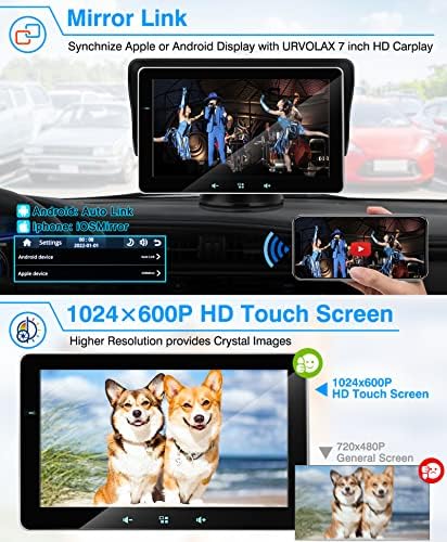 Urvolax ניידת ניידת ניידת סטריאו Carplay מקלט שמע תואם למערכת Apple Android Auto, 7 HD מסך מגע רכב