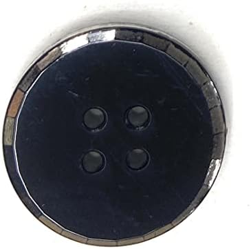 6 כפתורים שחורים של סילון סט - זכוכית שחורה 2 חור עיצוב שפת כסף עם פנים 7/8 '', לשמלה וחליפות
