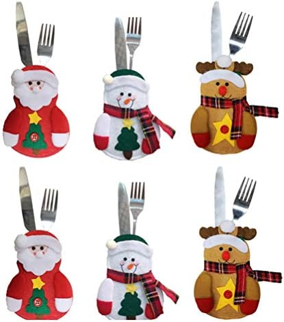 6 יחידות מחזיקי חג המולד כלי שולחן מחזיק, סכום תיק חמוד שלג כלי כסף מחזיקי סכין מזלג תיק פאוץ דקור איילים