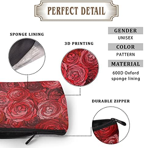 תיק קוסמטי של פרח ג'וואווה לנשים - תיקי איפור אדום ורדים אדום אמנות פרחונית פאוץ