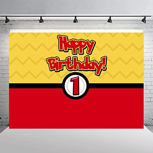 יום הולדת 1 שמח רקע כדור צהוב ואדום רקע מפלצת לילדים צילום רקע סימן קריקטורה כיס קסום לחיות מחמד