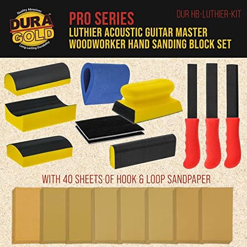Dura -Gold Luthier גיטרה אקוסטית מאסטר עובדת עץ מעץ מלטש יד עם 40 גיליון וו וולאה ערכת נייר זכוכית - כלי תיקון