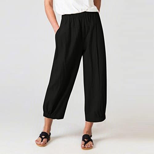 מכנסי פשתן של CHGBMOK מכנסי פשתן גבוה מותניים רחבים מכנסי טרקלין פלאצו מכנסיים מזדמנים יבול רופף רופף מכנסיים
