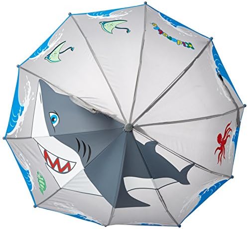מטריה אפורה כריש לילדים עם ידית פטיש מהנה, סנפיר מוקפץ, גימור אוקיינוס