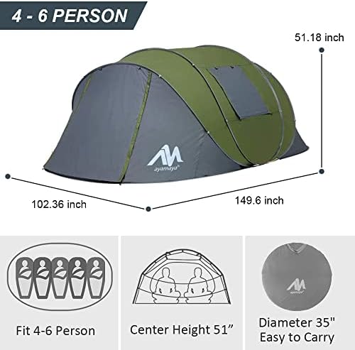 איימאיה פופ עד אוהל 6 אדם קל פופ עד אוהלים לקמפינג עם פרוזדור, שכבה כפולה עמיד למים מיידי התקנה קופץ אוהל גדול