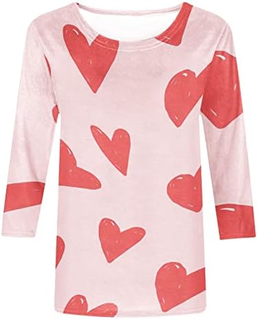 צמרות מודפסות בלב לנשים חולצות חולצות לבוש אופנה 3/4 חולצות T שרוול חולצה סוודר רופף חולצה