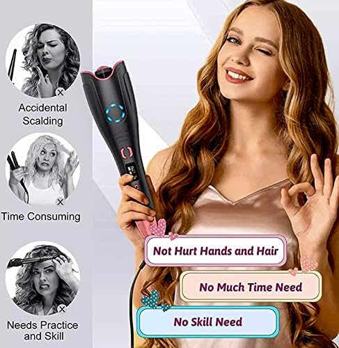 Aiko Pro Curler שיער אוטומטי, ברזל מסתלסל אוטומטי עם תצוגת LCD וטיימר לכל סוגי השיער, חימום מהיר,