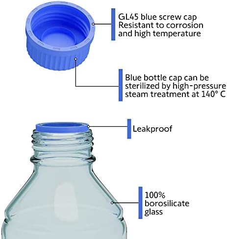 בקבוקי זכוכית לאחסון 250 מיליליטר-2 יחידות בקבוק אחסון מדיה עגול - בקבוקי זכוכית בורוסיליקט - בקבוקי