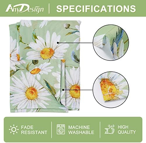 AndyDesign Daisy Print מפת שולחן 60 x 104 אינץ 'אביב קיץ שולחן פרחים מלבן מלבן ירוק חיננית חיננית