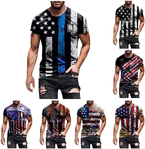 חולצת טריקו של דגל אמריקאי קלאסי לכוכבי גברים ופסים שרוול קצר אימון שרירים פטריוטי