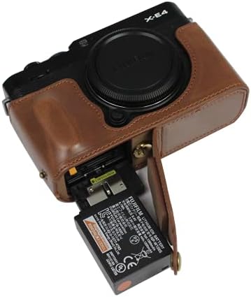 תחתון פתיחת עור מפוצל גריפ מצלמה מקרה תואם עם פוג ' יפילם אקס 4 אקס 4 עם חצובה עיצוב כהה חום