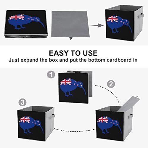 ניו זילנד דגל קיווי אחסון פחי קוביות מתקפל בד מארגני עם ידיות בגדי תיק ספר תיבת צעצועי סל עבור
