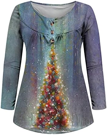 תאורה סוודר עץ חג המולד נשים מסתירות בטן קפלים על חולצת הנלי כפתור מעלה טוניקות ארוכות מזדמנים לבושות לחותלות
