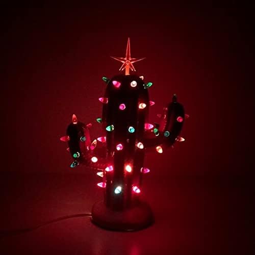עץ חג המולד של קקטוס עם אורות מואר שרף קרמיקה עץ חג המולד וינטג