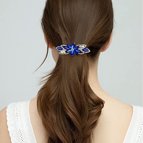 אי פעם אמונה חתונה ריינסטון פרח עלה שיער סיכת קליפ, אלגנט המרקיזה קריסטל שיער אביזרי עבור נשים כחול כסף-טון