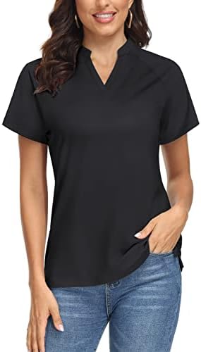 Tacvasen נשים V צוואר גולף פולו חולצות שרוול קצר ללא צווארון UPF 50+ הגנה מפני חולצות יבש מהירות