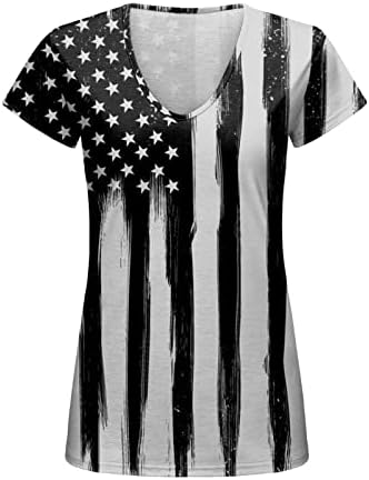 נשים רופפות חולצות קיץ יום עצמאות לנשים הדפסת חולצות קיץ יומיות לגופיות צווארון וי לנשים