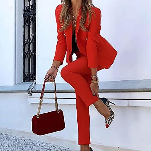 נשים בלייזר מעיל חליפת מכנסיים סט מוצק צבע אלגנטי עסקים מקרית ארוך שרוול משרד מזדמן מעיל & מגבר; מכנסיים